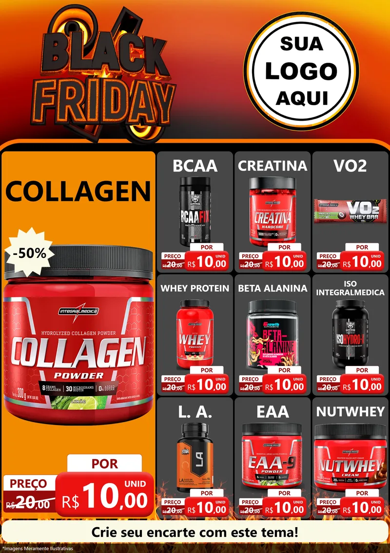 Modelo de Encarte para Encarte A4 Vertical com o tema Black Friday para Suplementos alimentares
