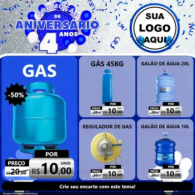 Modelo de Rede Social para Feed Facebook com o tema Promoção de Aniversário - 4 Anos para Água e gás