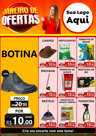 Modelo de Encarte para Encarte A4 Vertical com o tema Janeiro de Ofertas para Agropecuária