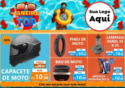 Modelo de Encarte para Encarte A4 Horizontal com o tema Janeiro Top para Moto peças