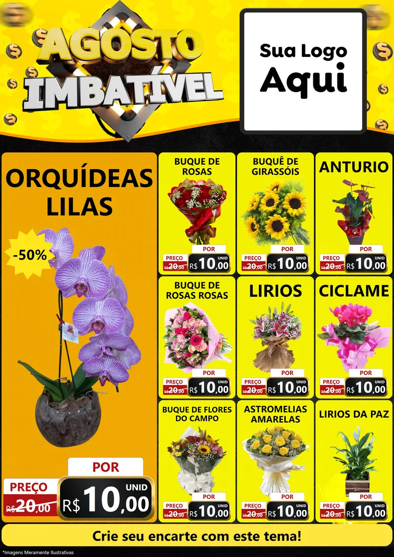 Modelo de Encarte para Encarte A4 Vertical com o tema Agosto Imbatível para Floricultura e jardim