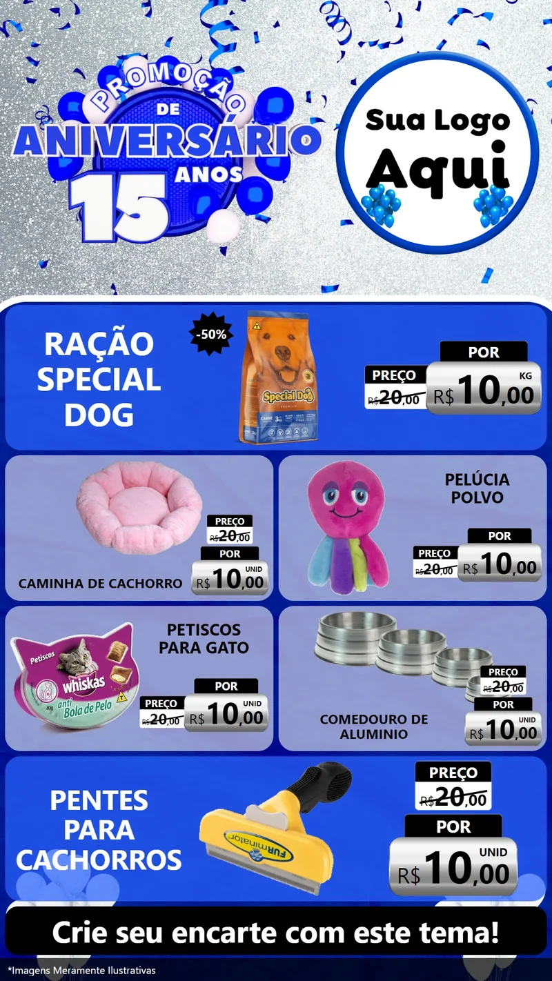 Modelo de TV para TV Vertical com o tema Promoção de Aniversário - 15 Anos para Pet Shop