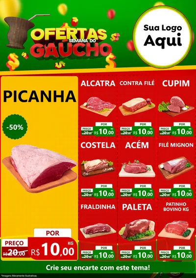 Modelo de Encarte para Encarte A4 Vertical com o tema Ofertas Semana Do Gaúcho para Açougue