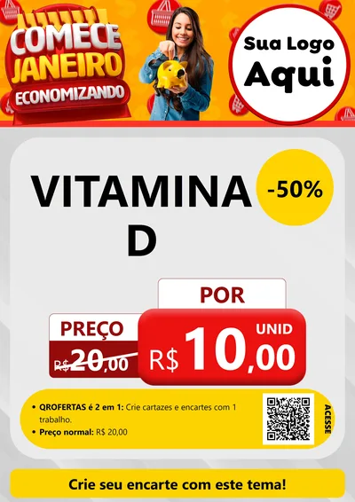 Modelo de Cartaz para Cartaz A4 Vertical com o tema Comece Janeiro Economizando para Farmácia