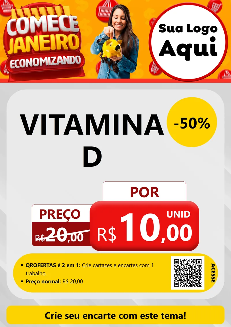 Modelo de Cartaz para Cartaz A4 Vertical com o tema Comece Janeiro Economizando para Farmácia