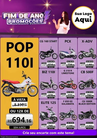 Modelo de Encarte para Encarte A4 Vertical com o tema Fim de Ano Promoções para Concessionaria de Motos
