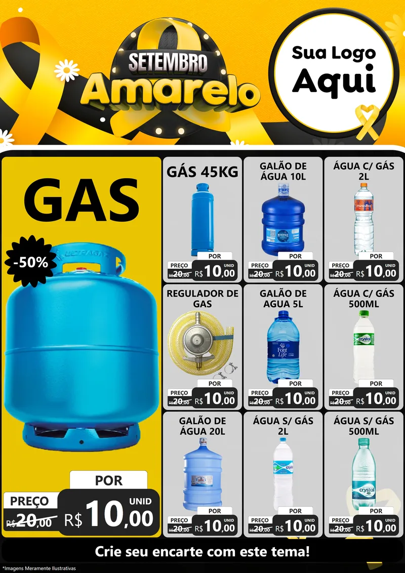 Modelo de Encarte para Encarte A4 Vertical com o tema Setembro Amarelo para Água e gás