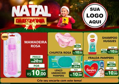 Modelo de Encarte para Encarte A4 Horizontal com o tema Natal da Economia para Bebês