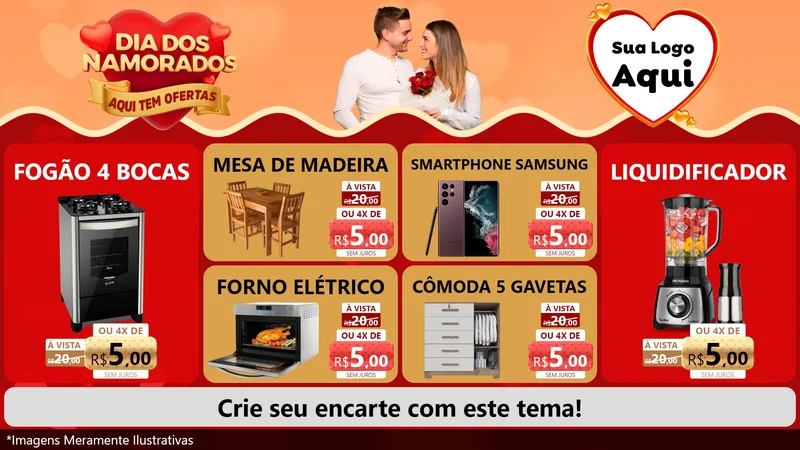 Modelo de TV para TV Horizontal com o tema Dia dos Namorados - Aqui Tem Ofertas para Móveis e Eletro