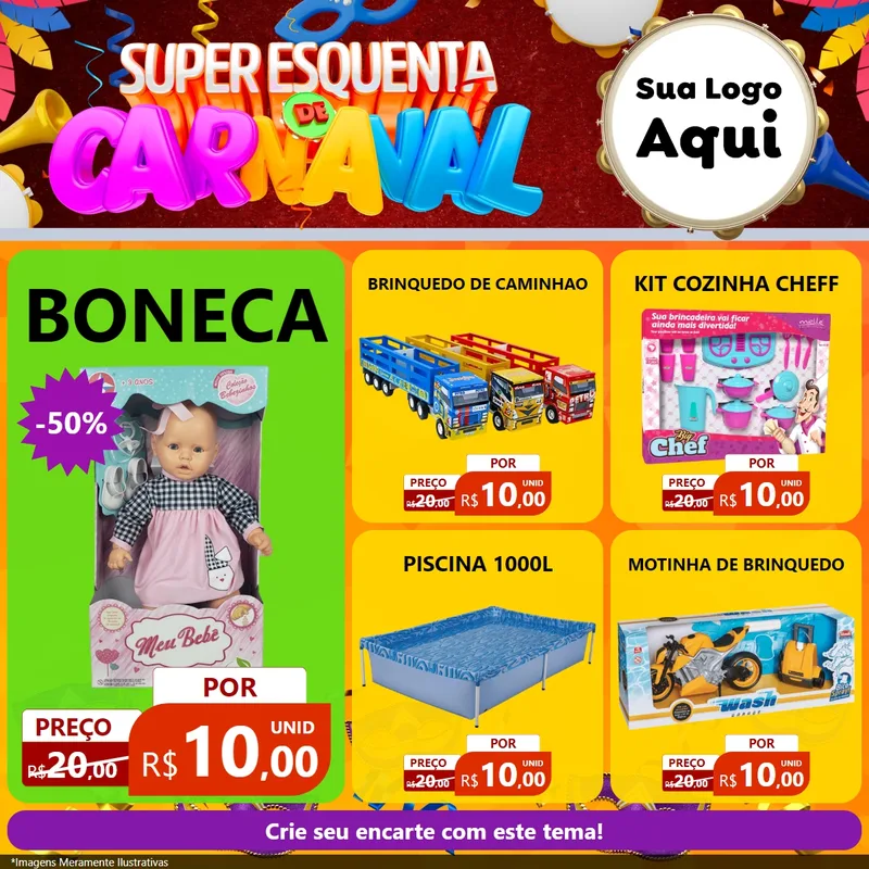 Modelo de Rede Social para Feed Facebook com o tema Super Esquenta de Carnaval para Brinquedos
