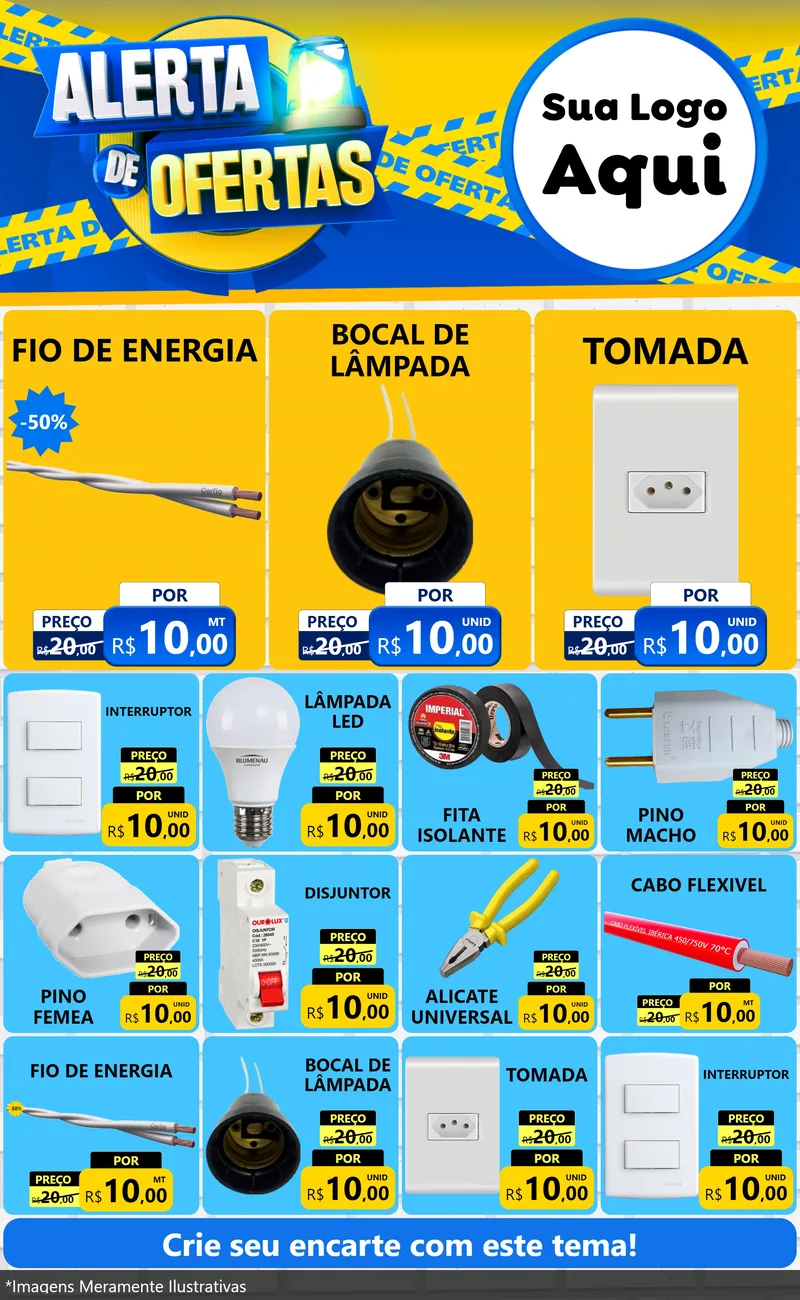 Modelo de Encarte para Encarte Grande com o tema Alerta de Ofertas para Materiais Elétricos