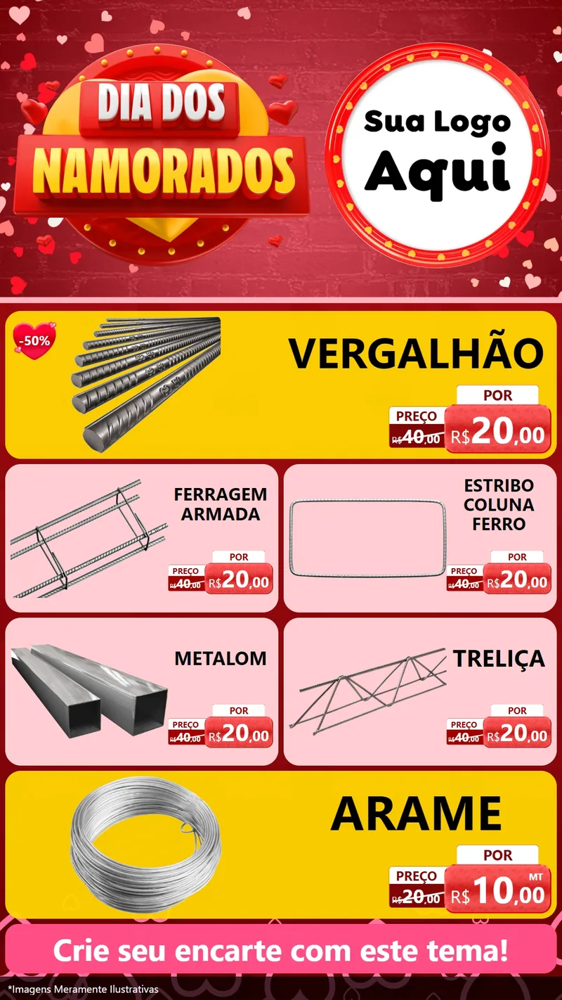 Modelo de TV para TV Vertical com o tema Dia Dos Namorados para Ferragens