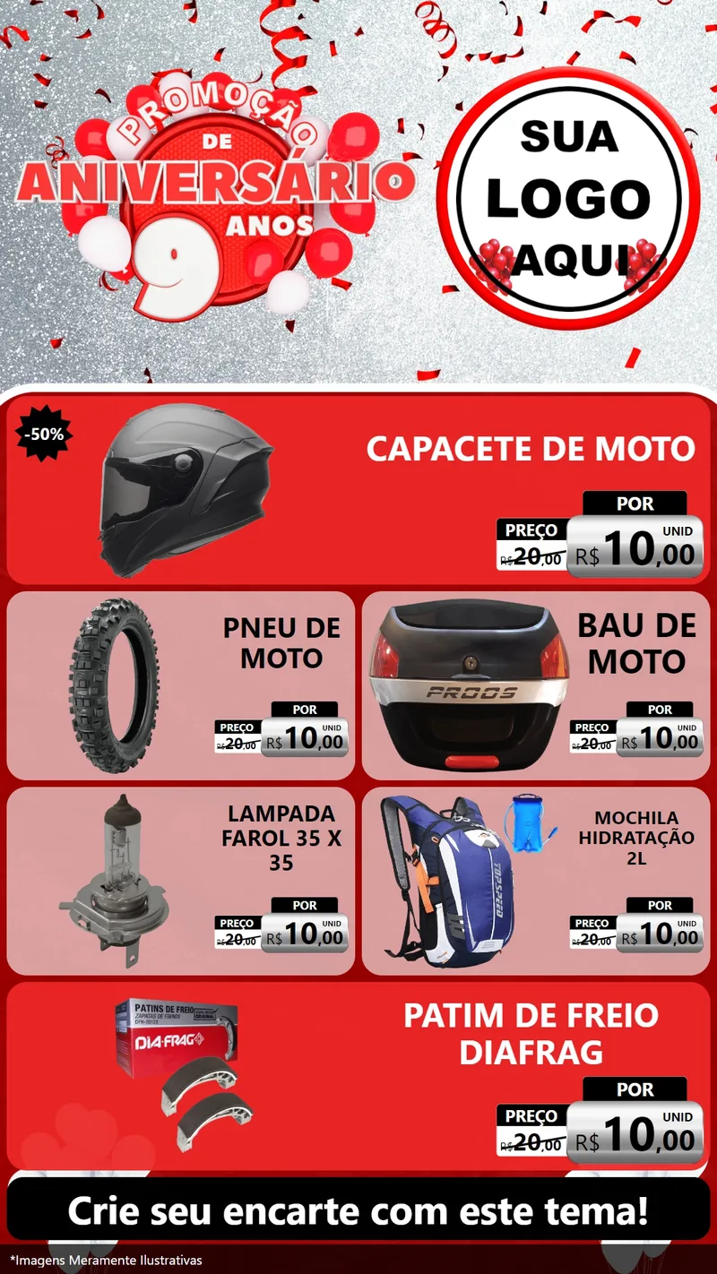 Modelo de TV para TV Vertical com o tema Promoção de Aniversário - 9 Anos para Moto peças