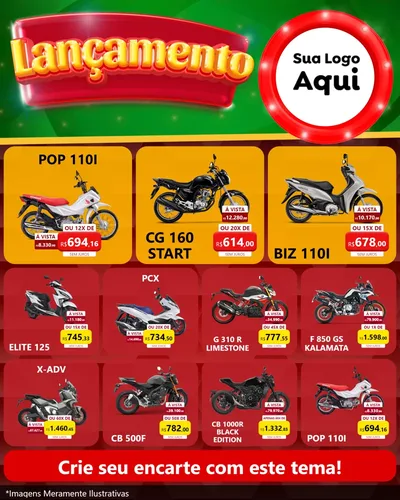 Modelo de Rede Social para Feed Instagram com o tema Lançamento para Concessionaria de Motos