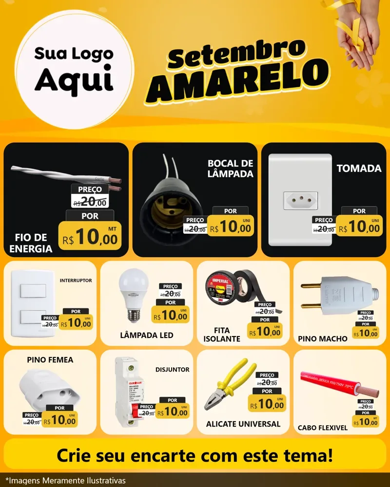 Modelo de Rede Social para Feed Instagram com o tema Setembro Amarelo para Materiais Elétricos