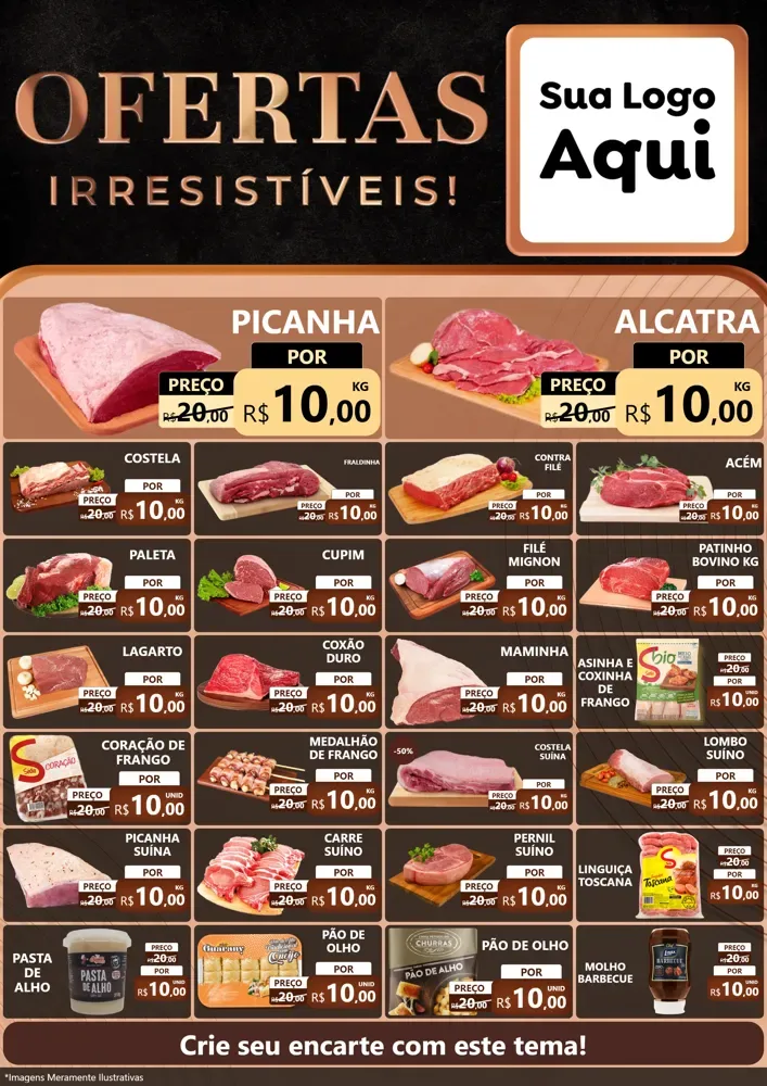 Modelo de Encarte para Encarte A4 Vertical com o tema Ofertas Irresistíveis! para Açougue