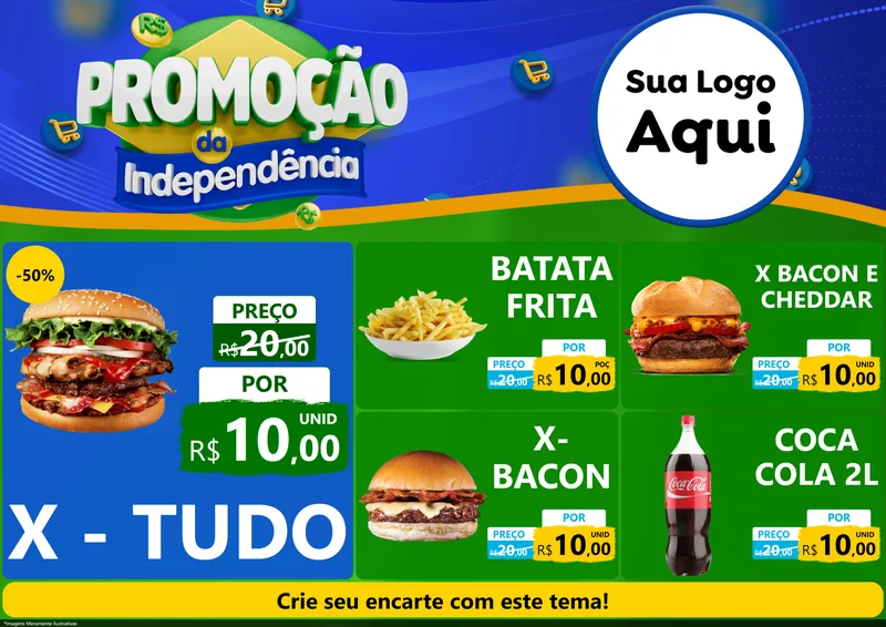 Modelo de Encarte para Encarte A4 Horizontal com o tema Promoção da Independência para Hamburgueria