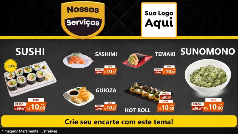 Modelo de TV para TV Horizontal com o tema Nossos Serviços para Comida japonesa