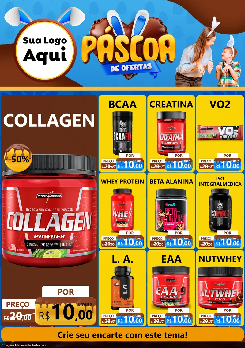 Modelo de Encarte para Encarte A4 Vertical com o tema Páscoa de Ofertas para Suplementos alimentares