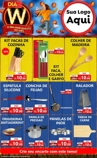 Modelo de Encarte para Encarte Grande com o tema Dia W - O Dia Mais Barato Do Mês para Utilidades Domésticas