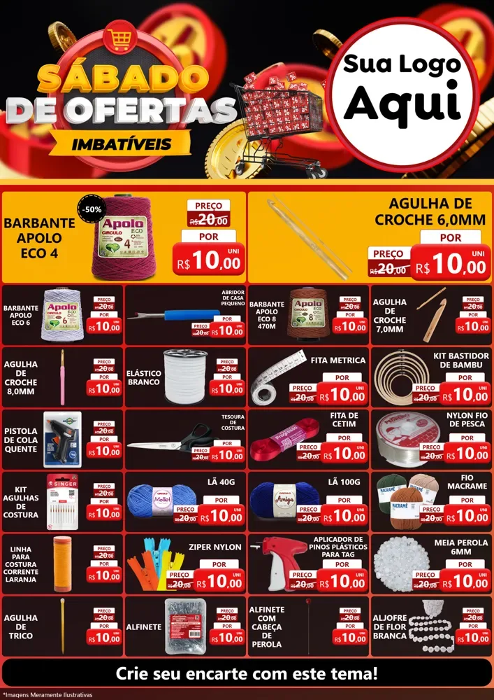 Modelo de Encarte para Encarte A4 Vertical com o tema Sábado de Ofertas Imbatíveis para Armarinho e Aviamentos
