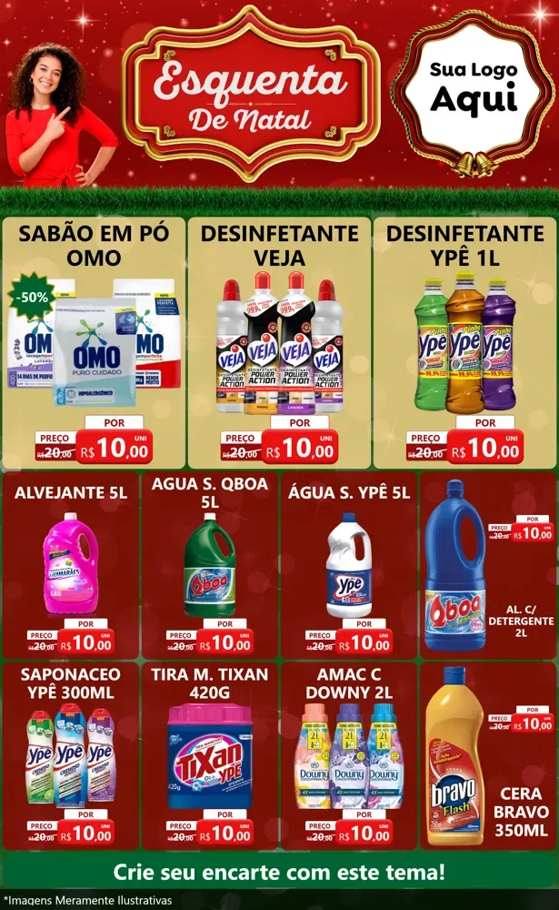 Modelo de Encarte para Encarte Grande com o tema Esquenta de Natal para Produtos de Limpeza