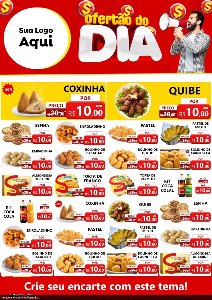 Modelo de Encarte para Encarte A4 Vertical com o tema Ofertão do dia para Salgadaria