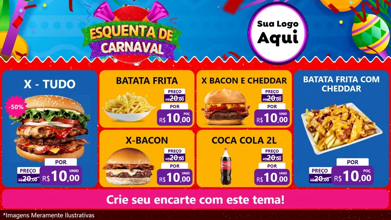 Modelo de TV para TV Horizontal com o tema Esquenta de Carnaval para Hamburgueria