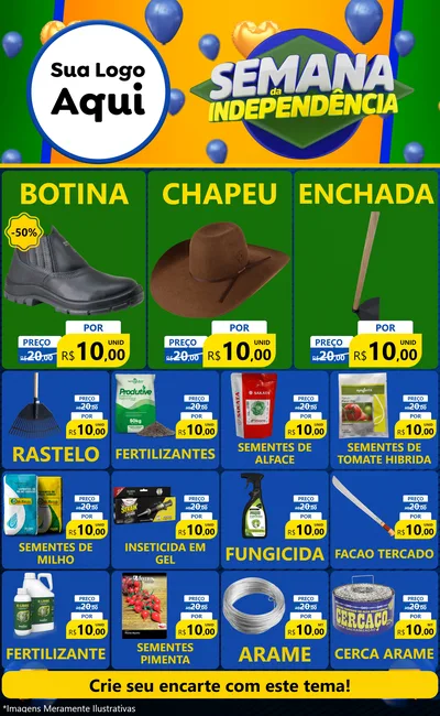 Modelo de Encarte para Encarte Grande com o tema Semana da Independência para Agropecuária