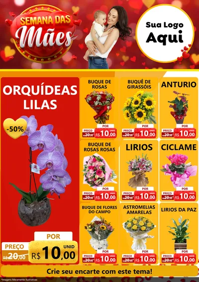 Modelo de Encarte para Encarte A4 Vertical com o tema Semana das Mães para Floricultura e jardim
