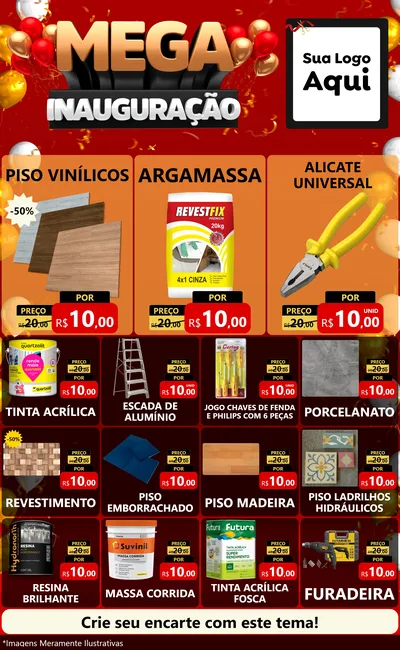 Modelo de Encarte para Encarte Grande com o tema Mega Inauguração para Material para Construção