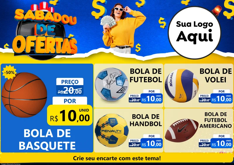 Modelo de Encarte para Encarte A4 Horizontal com o tema Sabadou de Ofertas para Artigos Esportivos