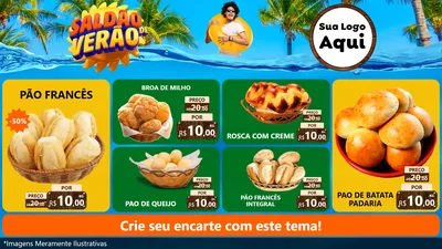 Modelo de TV para TV Horizontal com o tema Saldão de Verão para Padaria