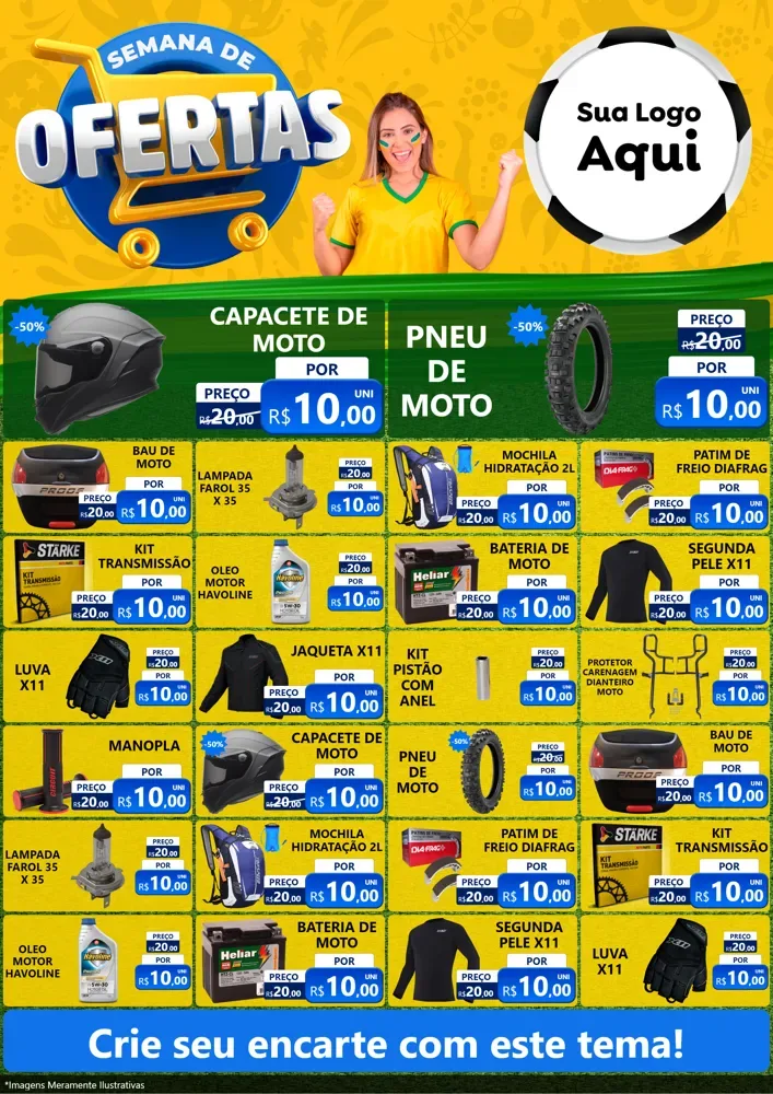 Modelo de Encarte para Encarte A4 Vertical com o tema Semana de Ofertas - Copa para Moto peças