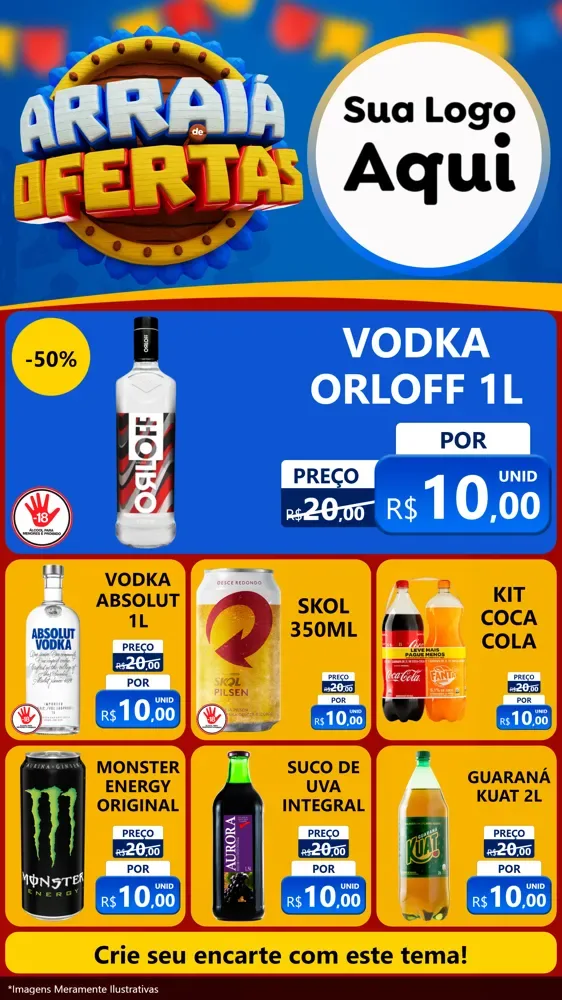 Modelo de Rede Social para Stories com o tema Arraiá de Ofertas - Junina para Distribuidora de bebidas