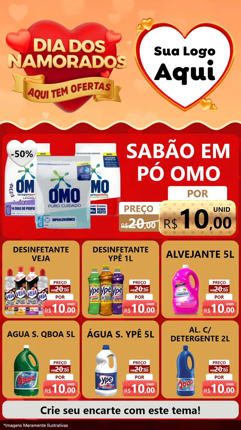 Modelo de Rede Social para Stories com o tema Dia dos Namorados - Aqui Tem Ofertas para Produtos de Limpeza