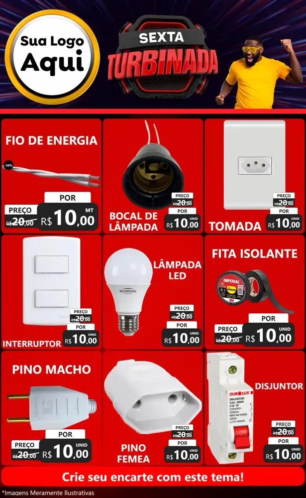 Modelo de Encarte para Encarte Grande com o tema Sexta Turbinada para Materiais Elétricos