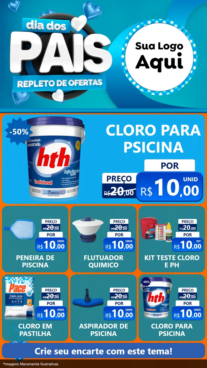 Modelo de Rede Social para Stories com o tema Dia Dos Pais Repleto de Ofertas para Produtos para Piscina