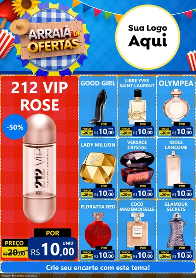 Modelo de Encarte para Encarte A4 Vertical com o tema Arraiá de Ofertas para Perfumes