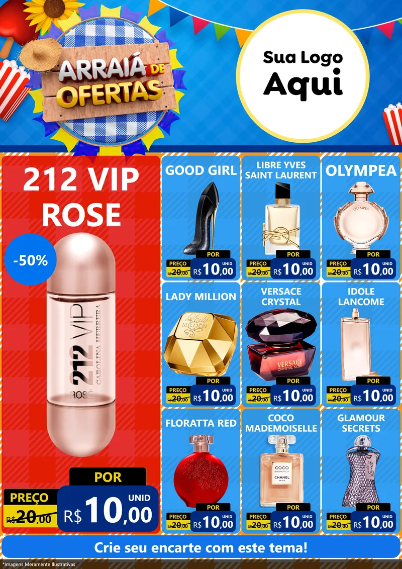 Modelo de Encarte para Encarte A4 Vertical com o tema Arraiá de Ofertas para Perfumes