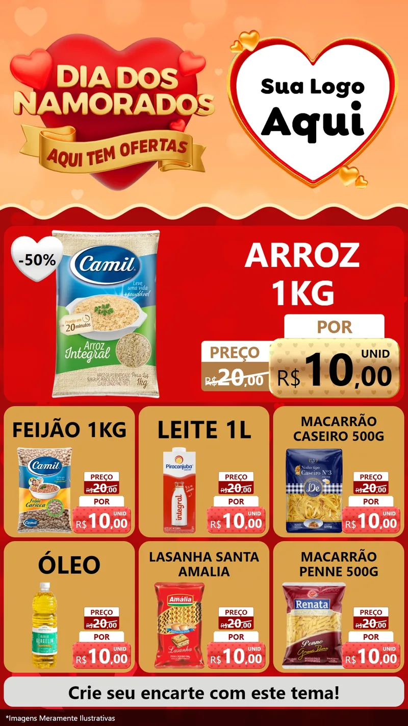 Modelo de Rede Social para Stories com o tema Dia dos Namorados - Aqui Tem Ofertas para Supermercado