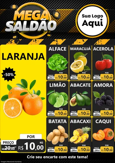 Modelo de Encarte para Encarte A4 Vertical com o tema Mega Saldão para Hortifrúti