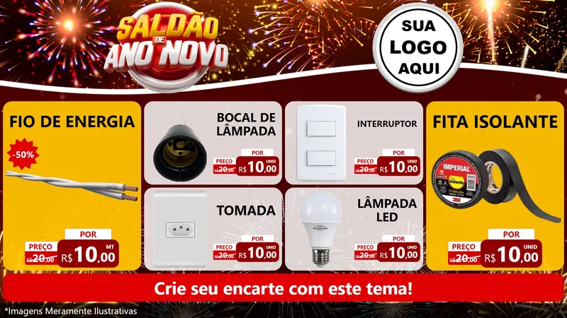 Modelo de TV para TV Horizontal com o tema Saldão de Ano Novo para Materiais Elétricos