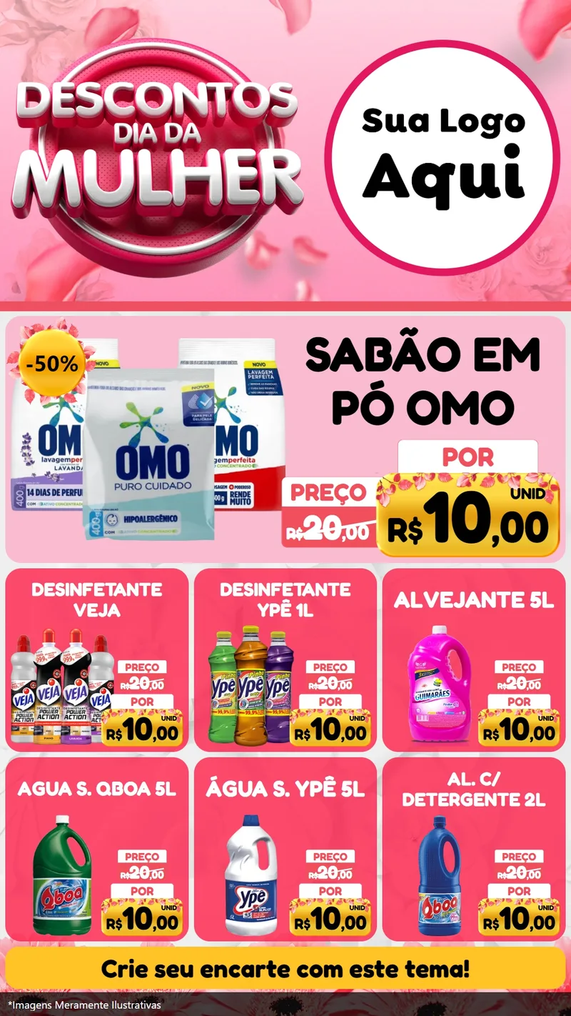 Modelo de Rede Social para Stories com o tema Descontos Dia da Mulher para Produtos de Limpeza