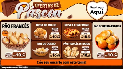 Modelo de TV para TV Horizontal com o tema Ofertas de Páscoa para Padaria