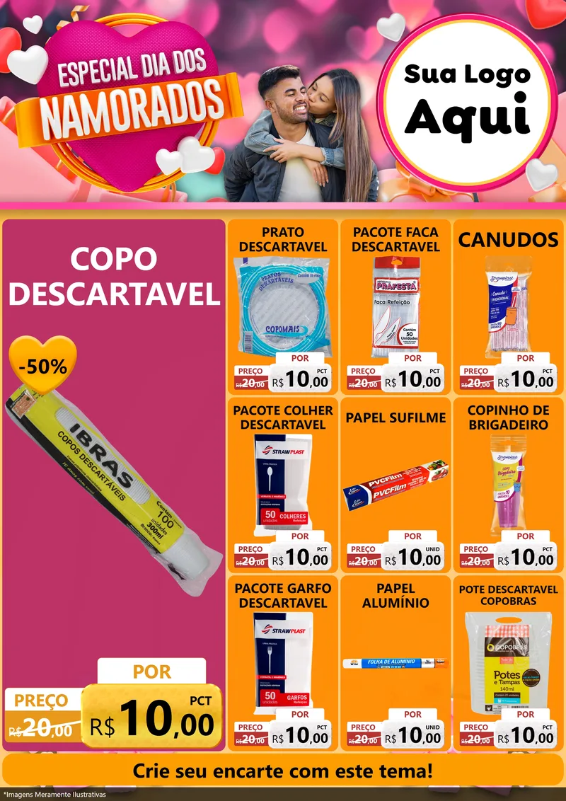 Modelo de Encarte para Encarte A4 Vertical com o tema Especial Dia dos Namorados para Embalagens