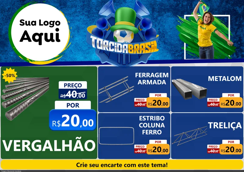 Modelo de Encarte para Encarte A4 Horizontal com o tema Torcida Brasil - Copa para Ferragens