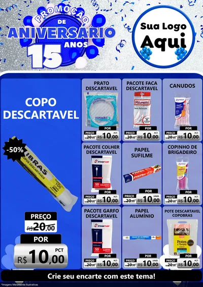Modelo de Encarte para Encarte A4 Vertical com o tema Promoção de Aniversário - 15 Anos para Embalagens