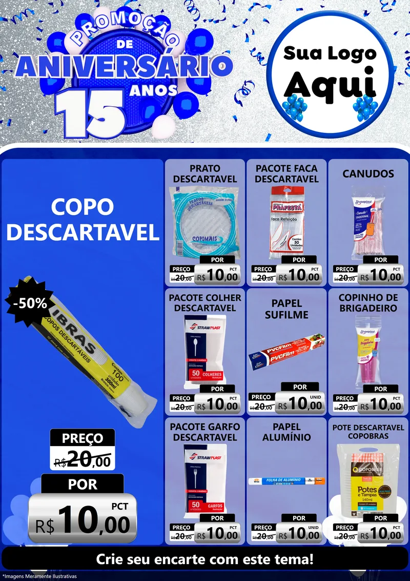 Modelo de Encarte para Encarte A4 Vertical com o tema Promoção de Aniversário - 15 Anos para Embalagens