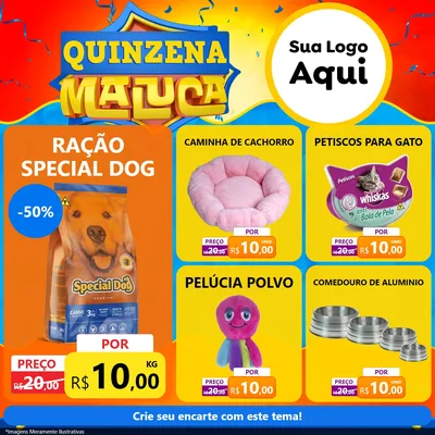 Modelo de Rede Social para Feed Facebook com o tema Quinzena Maluca para Pet Shop